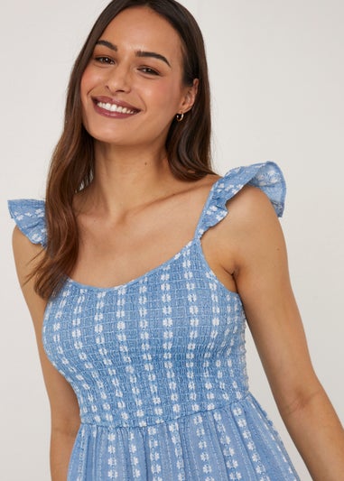 Blue Jacquard Midi Dress