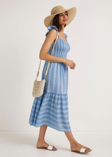 Blue Jacquard Midi Dress