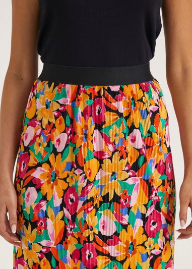 Multicoloured Floral Plisse Midi Skirt