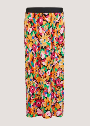 Multicoloured Floral Plisse Midi Skirt