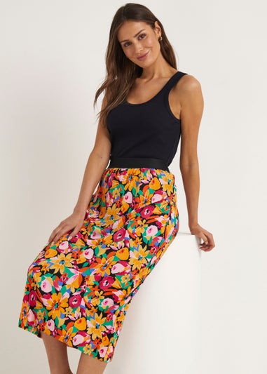 Multicoloured Floral Plisse Midi Skirt