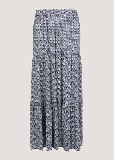 Navy Aztec Maxi Skirt