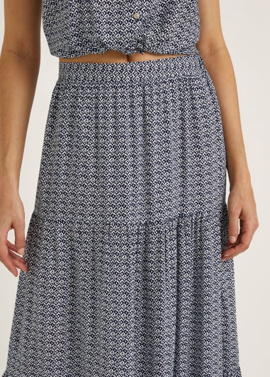 Navy Aztec Maxi Skirt