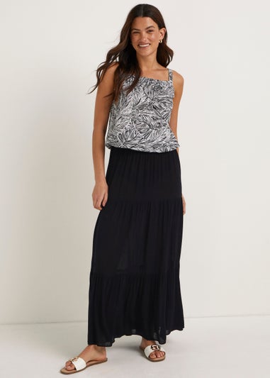 Black Crinkle Maxi Skirt