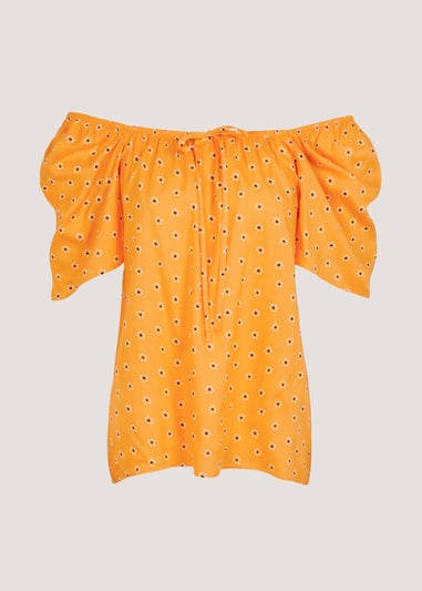 Orange Floral Bardot Co-Ord Top