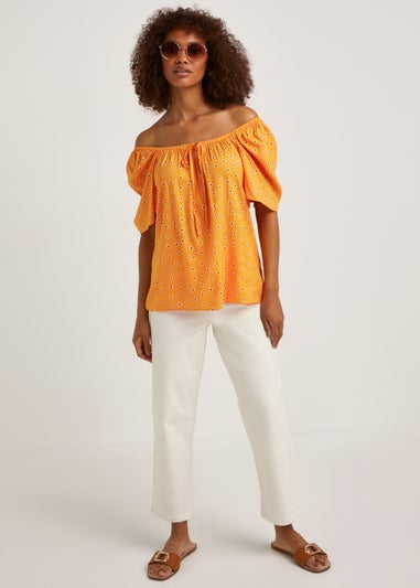 Orange Floral Bardot Co-Ord Top