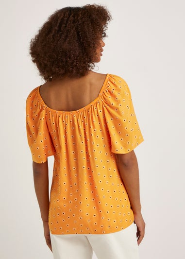 Orange Floral Bardot Co-Ord Top