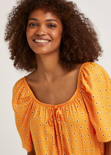 Orange Floral Bardot Co-Ord Top