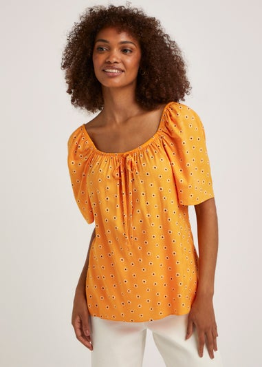 Orange Floral Bardot Co-Ord Top