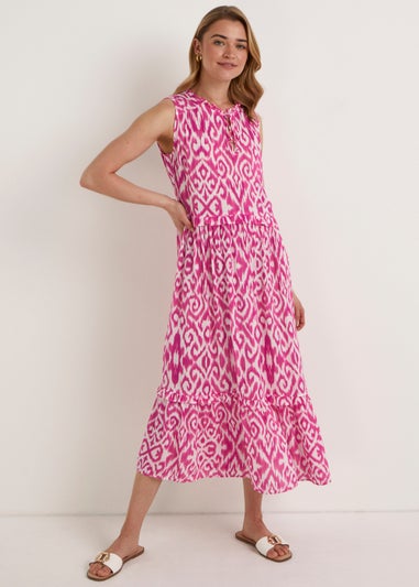 Pink Aztec Crinkle Midi Dress