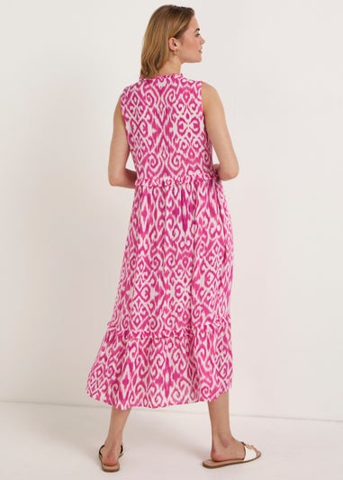 Pink Aztec Crinkle Midi Dress