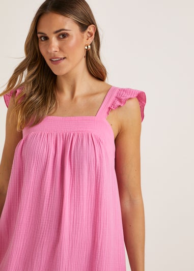 Pink Double Cloth Frill Midi Dress