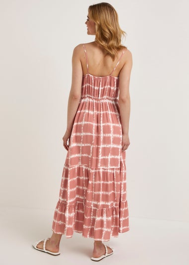 Pink Tie Dye Print Tassel Maxi Dress