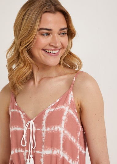 Pink Tie Dye Print Tassel Maxi Dress