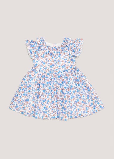Girls Blue Floral Occasion Dress (9mths-6yrs)