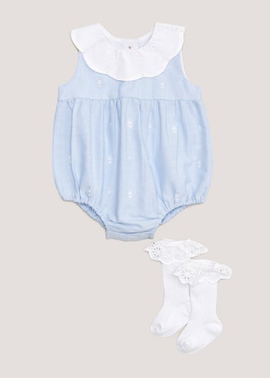 Baby Blue Chambray Collar Romper & Socks Set (Newborn-18mths)