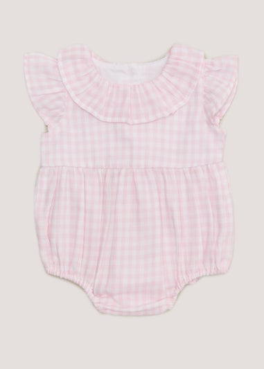 Baby Pink Gingham Romper (Newborn-18mths) - Matalan