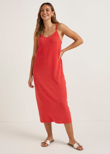 Pink Textured Jersey Midi Cami Dress