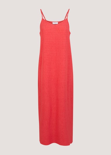 Pink Textured Jersey Midi Cami Dress