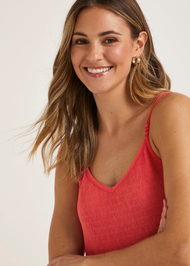 Pink Textured Jersey Midi Cami Dress