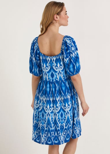 Blue Aztec Print Crinkle Mini Dress