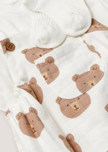 Baby Cream Bear Romper T-Shirt & Socks Set (Newborn-23mths)
