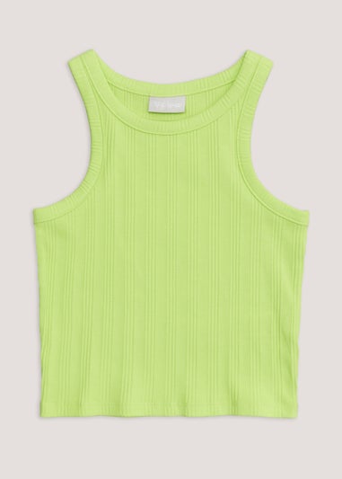 Girls Lime Ribbed Vest Top (4-13yrs)
