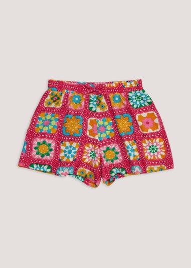 Girls Pink Floral Crinkle Shorts (4-13yrs)