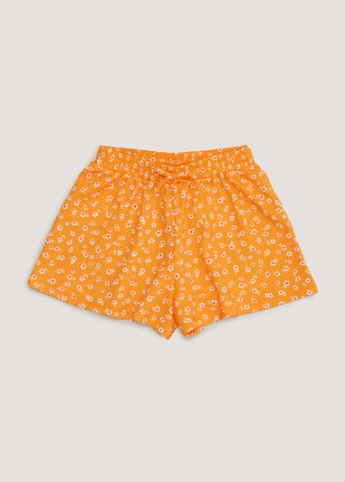 Girls Orange Floral Crinkle Shorts (4-13yrs)