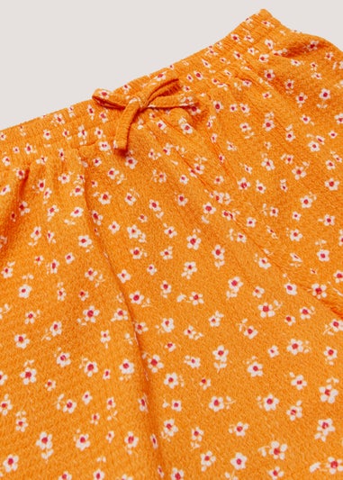 Girls Orange Floral Crinkle Shorts (4-13yrs)