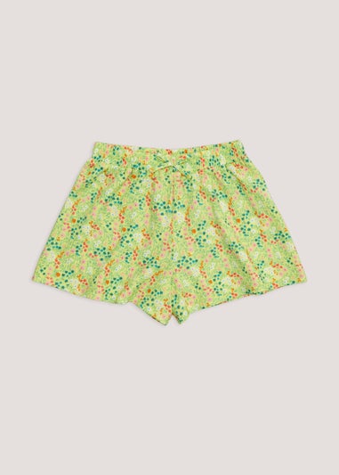 Girls Green Floral Crinkle Shorts (4-13yrs)