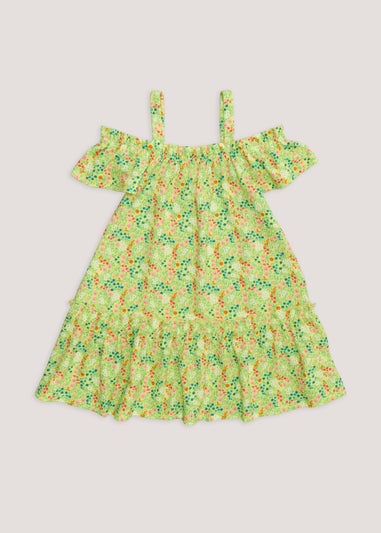 Girls Green Floral Crinkle Sleeveless Dress (4-13yrs)