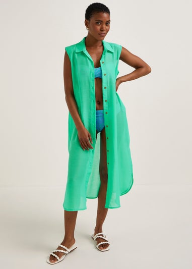 Green Sleeveless Maxi Beach Shirt