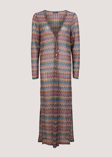 Multicoloured Print Long Kimono