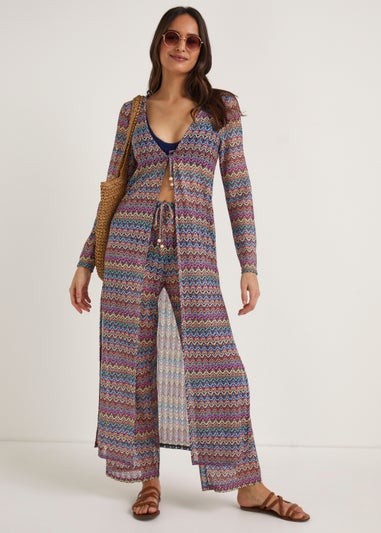 Multicoloured Print Long Kimono