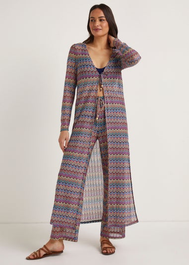 Multicoloured Print Long Kimono