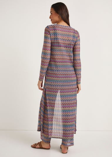 Multicoloured Print Long Kimono