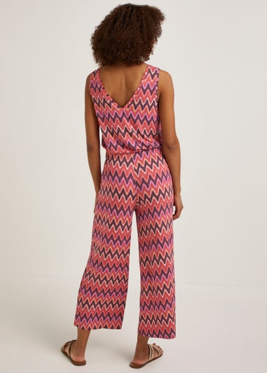 Pink Zigzag Cropped Wide Leg Co-Ord Trousers