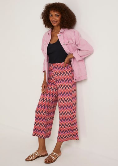 Pink Zigzag Cropped Wide Leg Co-Ord Trousers