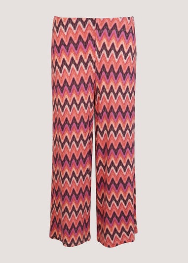 Pink Zigzag Cropped Wide Leg Co-Ord Trousers
