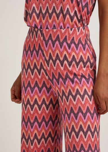 Pink Zigzag Cropped Wide Leg Co-Ord Trousers