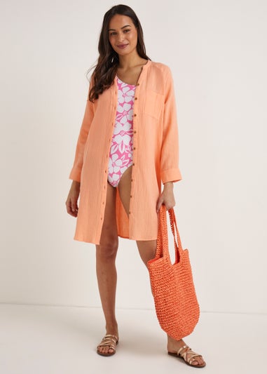 Coral Double Cloth Beach Shirt