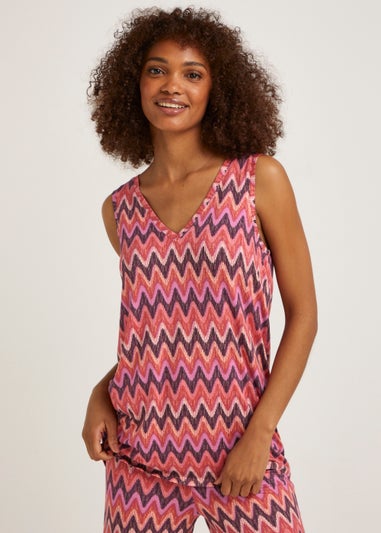 Pink Zigzag V-Neck Co-Ord Vest Top