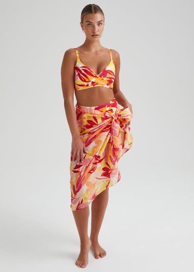 Multicoloured Leaf Print Sarong