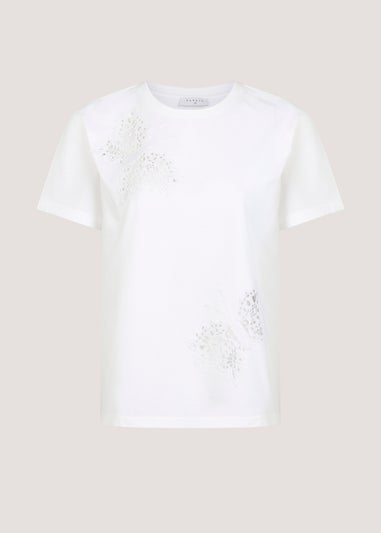 White Butterfly Crochet T-Shirt