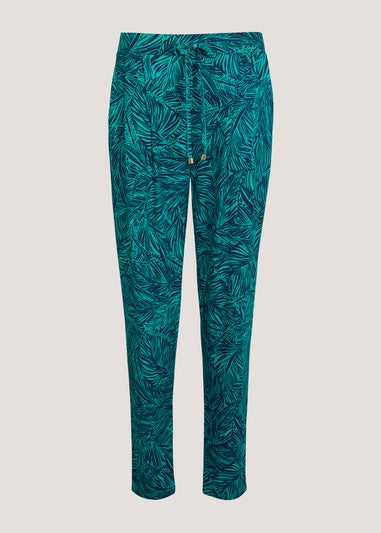 Green Palm Print Harem Leggings