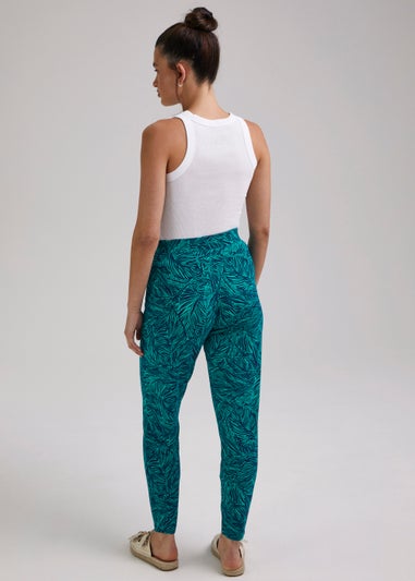 Green Palm Print Harem Leggings