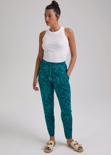 Green Palm Print Harem Leggings