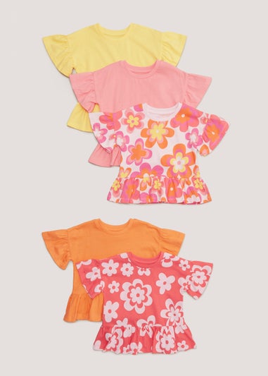 Girls 5 Pack Frill T-Shirts (9mths-6yrs)