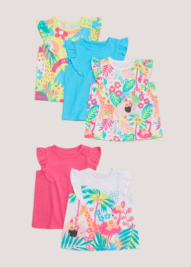 Girls 5 Pack Tropical Vest Tops (9mths-6yrs)